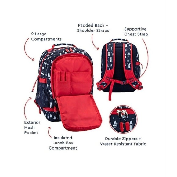 Bentgo Kids Prints 2-in-1 Backpack Lunch Bag Insulated Space Rockets School - Picture 4 of 14